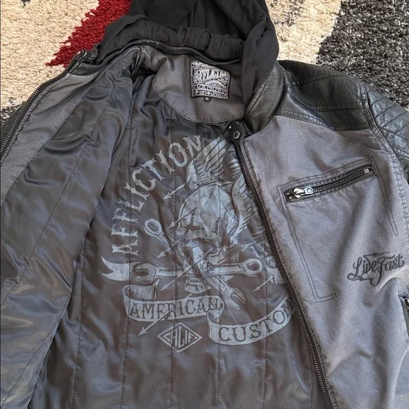 Affliction Charcoal and Black leather Jacket - Picture 5 of 10